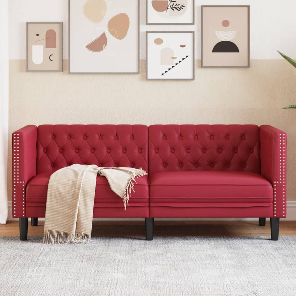 E-shop Multidom Pohovka chesterfield 2-miestna vínovo-červená umelá koža