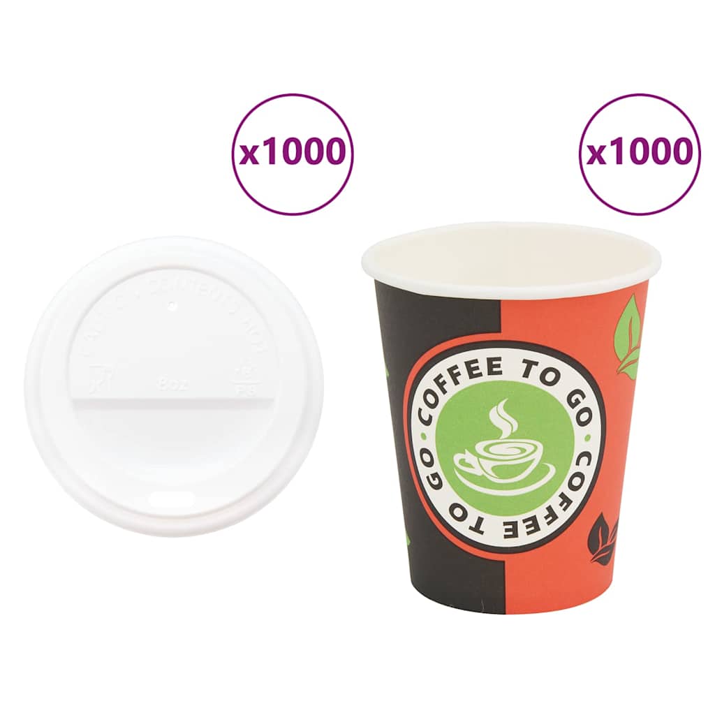 Multidom papierové šálky na kávu s viečkom 1000 ks 8oz 240ml