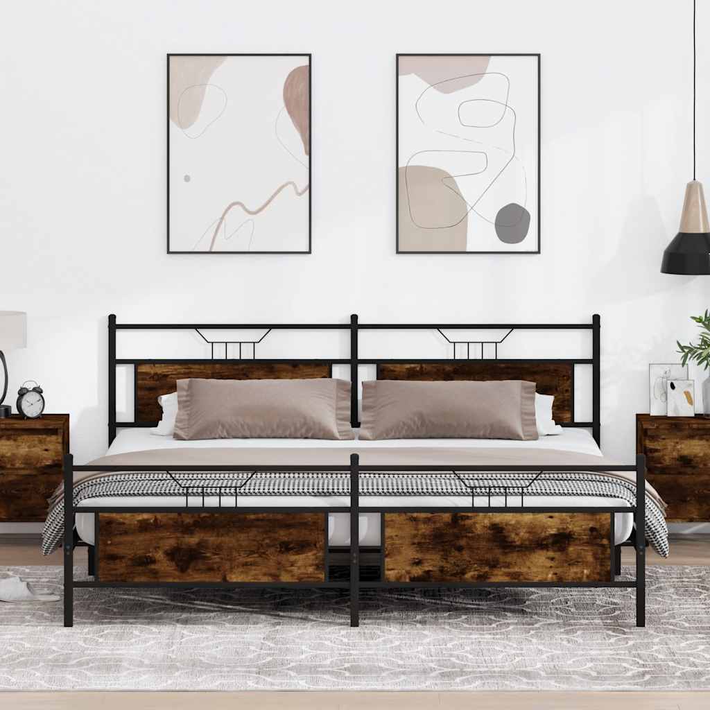 E-shop Multidom Kovový posteľný rám bez matraca dymový dub 193x200 cm