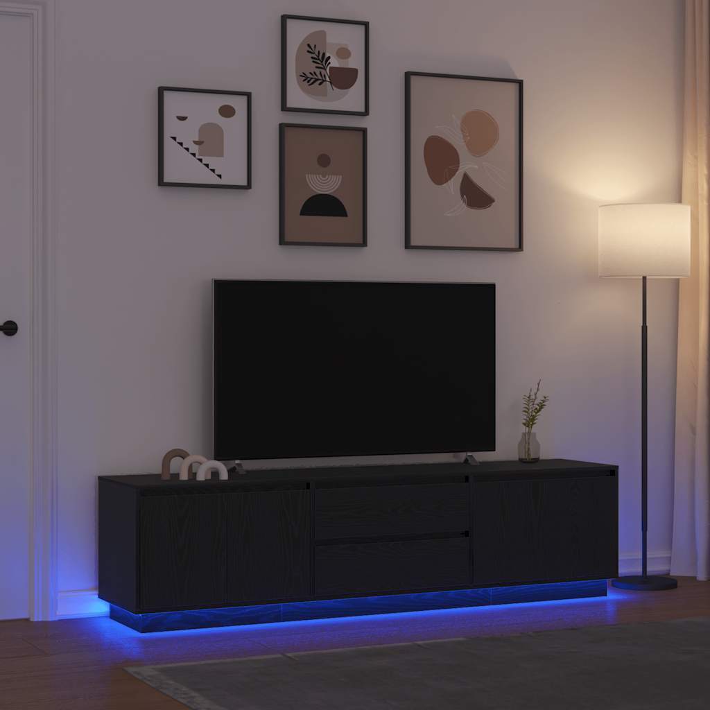 E-shop Multidom TV skrinka s LED svetlami dub čierna 193,5x41x50 cm