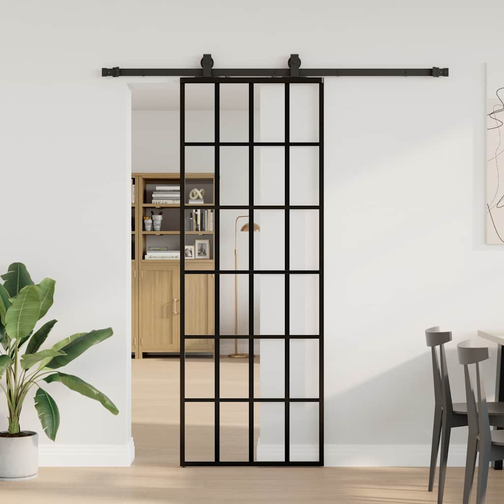 E-shop Multidom Posuvné dvere s kovaním čierne 76x205 cm ESG sklo