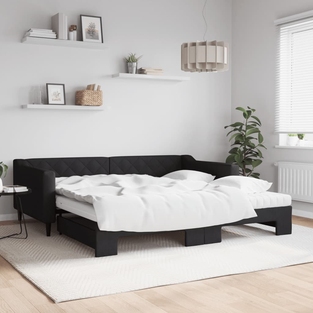E-shop Multidom Rozkladacia denná posteľ s matracmi čierna 100x200 cm látka