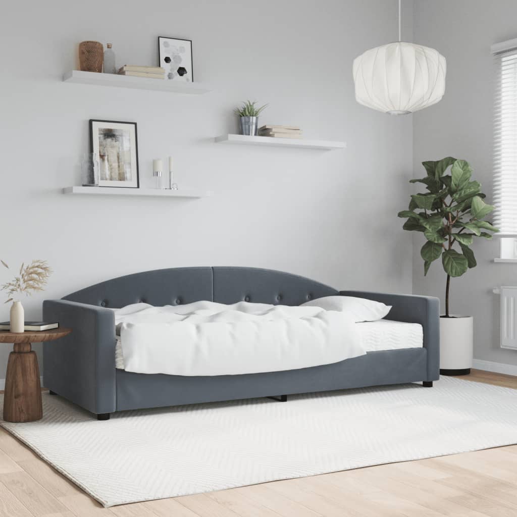 E-shop Multidom Denná posteľ s matracom tmavosivá 90x190 cm zamat