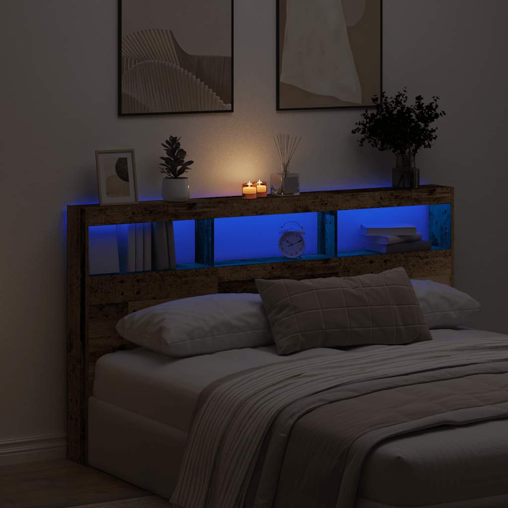 E-shop Multidom Skrinka na čelo postele s LED staré drveo 180x17x102 cm
