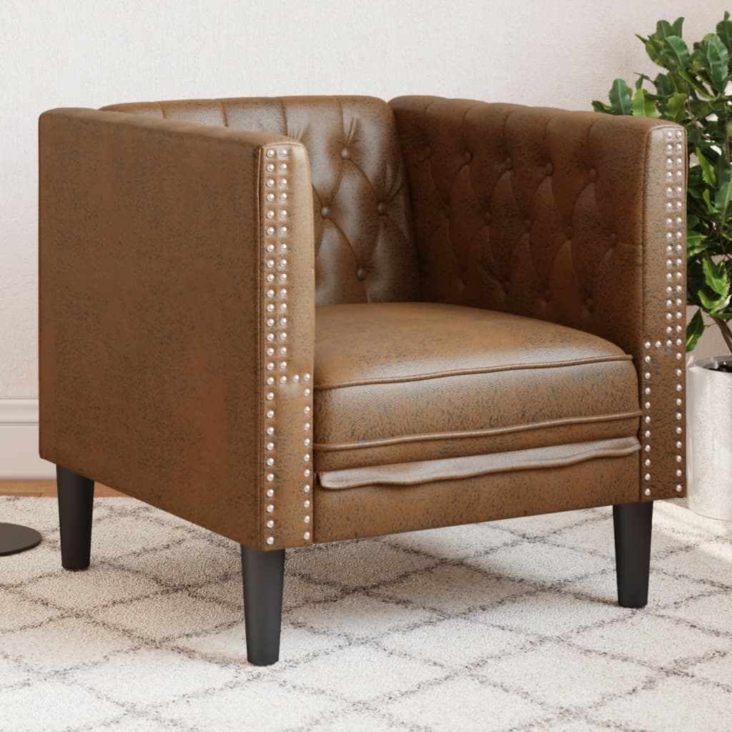 E-shop Multidom Kreslo chesterfield hnedé umelá semišová koža