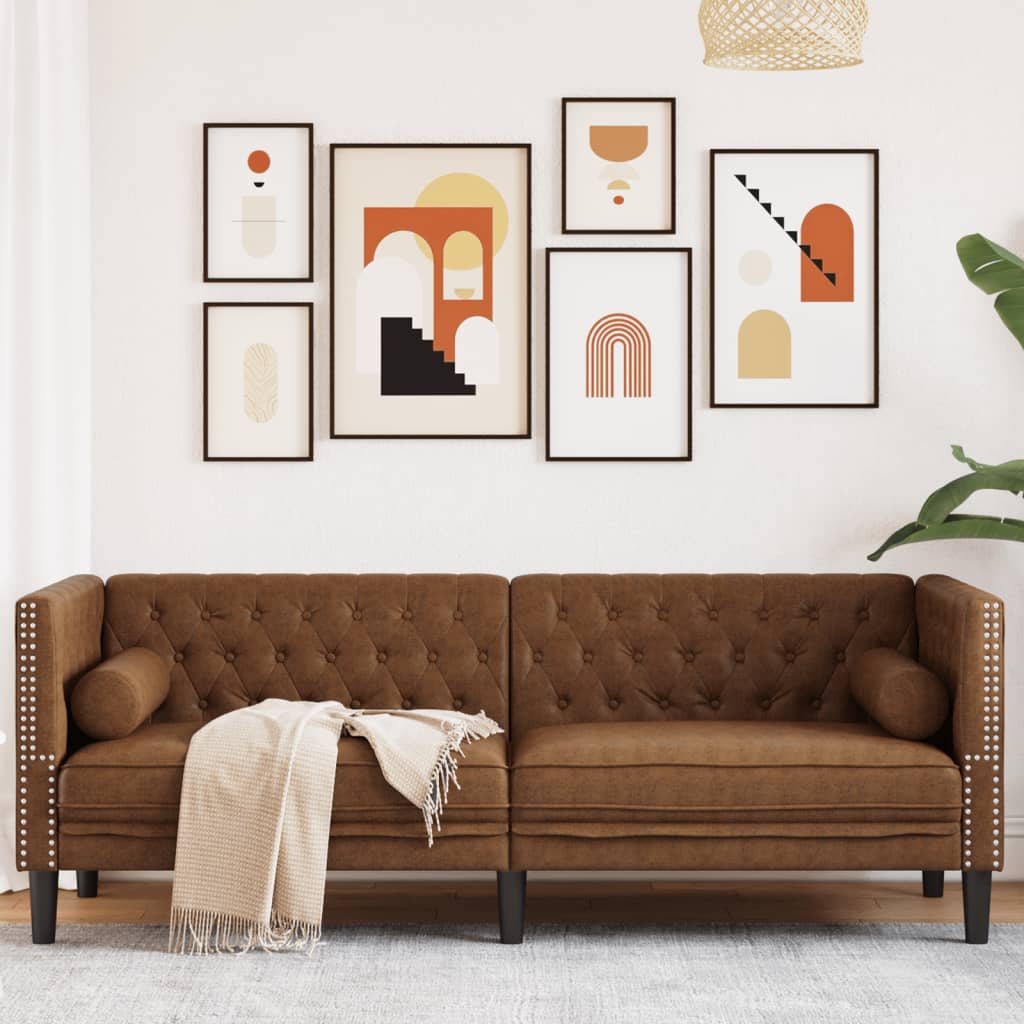 E-shop Multidom 3-miestna pohovka Chesterfield s hnedé umelá semišová koža