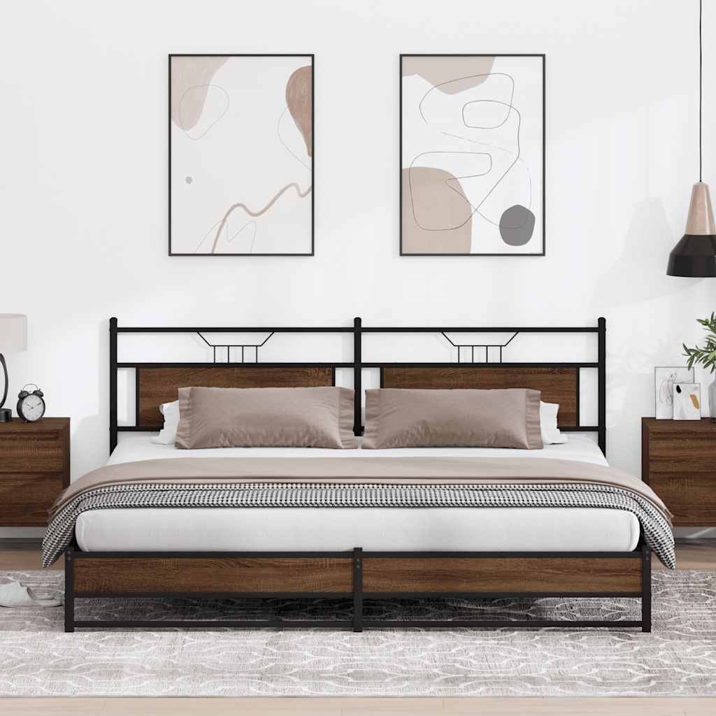E-shop Multidom Kovový posteľný rám bez matraca hnedý dub 200x200 cm