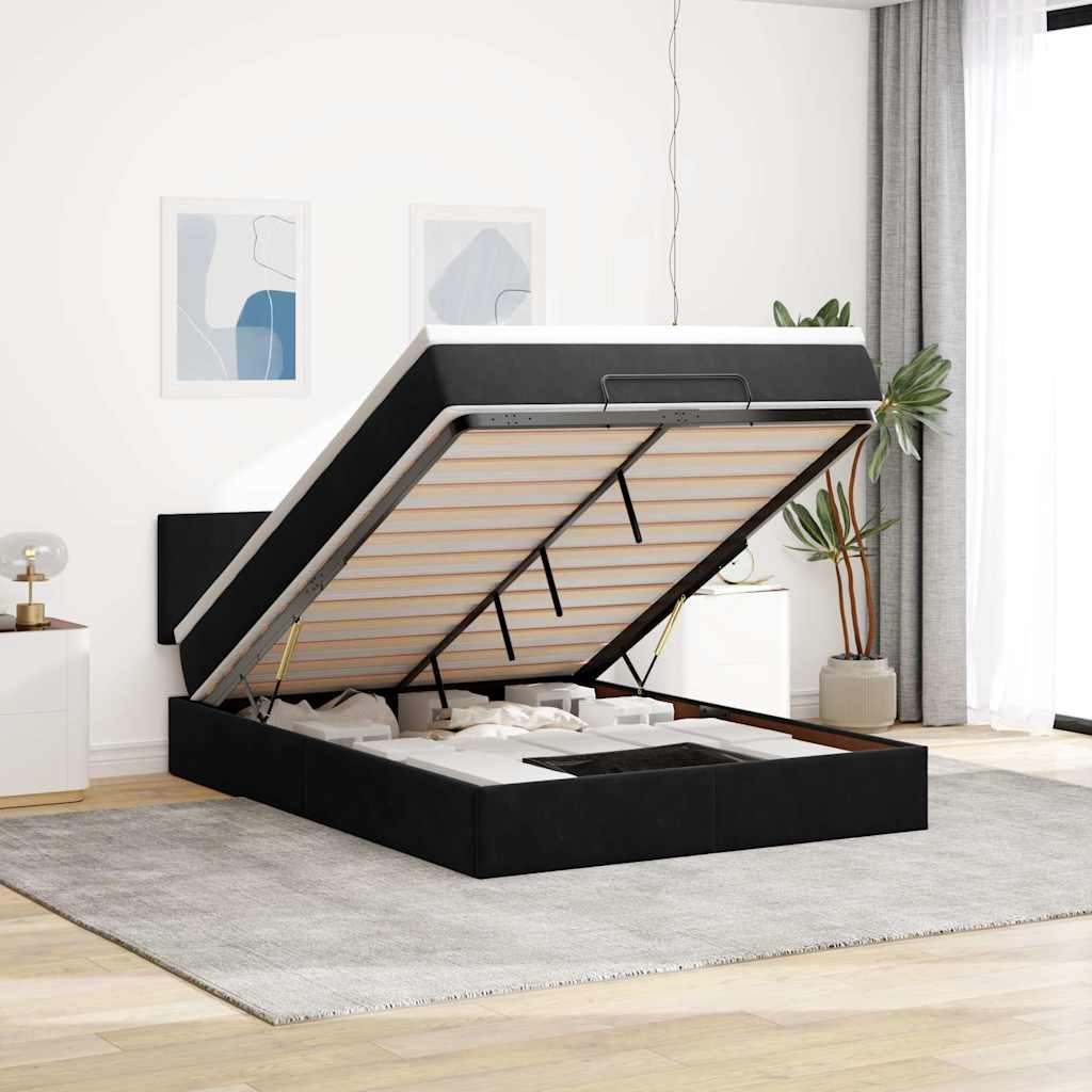 E-shop Multidom Osmanská posteľ s matracom Čierna 140x190cm Zamat