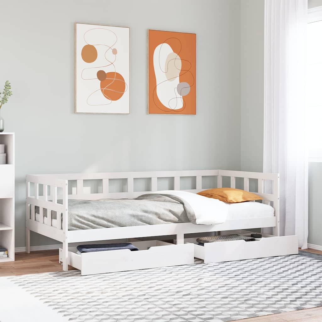 E-shop Multidom Vysúvacia denná posteľ zásuvky biela 90x190 cm masívna borovica