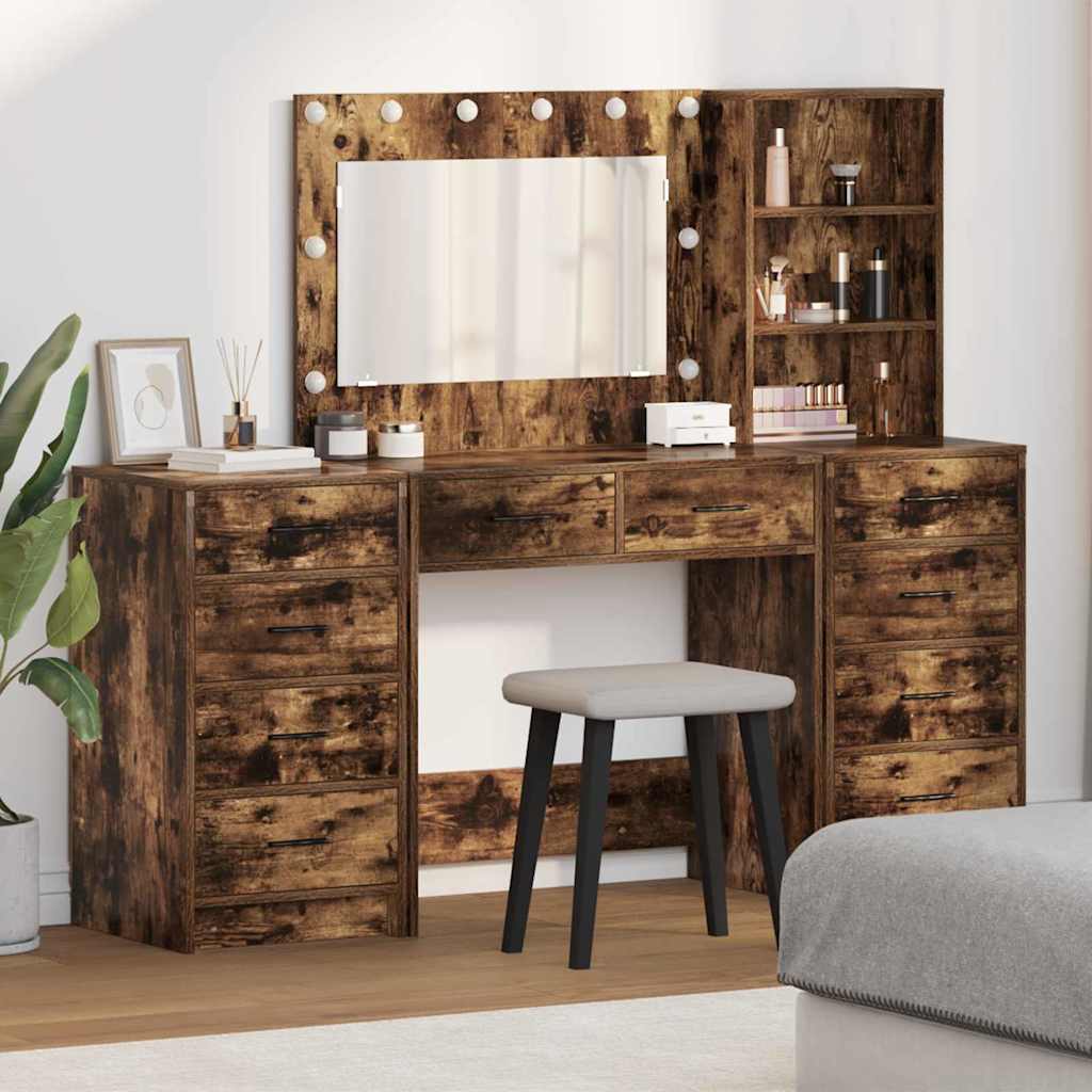 E-shop Multidom Toaletný stolík so zásuvkou 3 pcs Dymová dub Kompozitné drevo