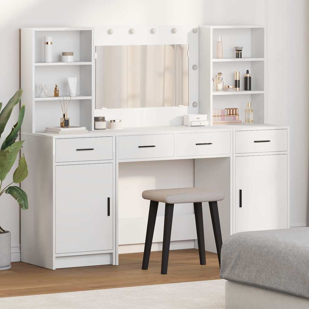 E-shop Multidom Súprava toaletného stolíka s LED 3 pcs Biela Kompozitné drevo