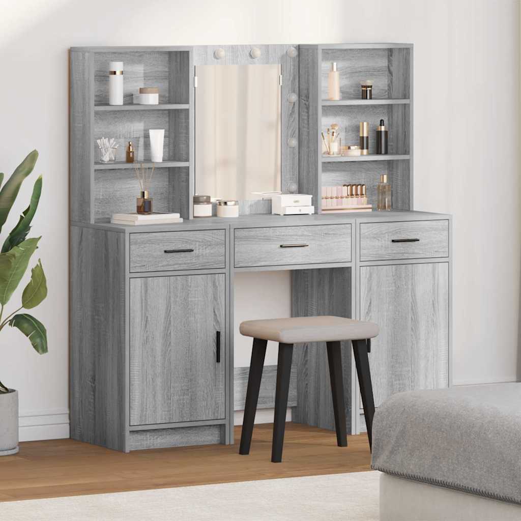 E-shop Multidom Súprava toaletného stolíka s LED so zásuvkou 3 pcs Sivý Sonoma