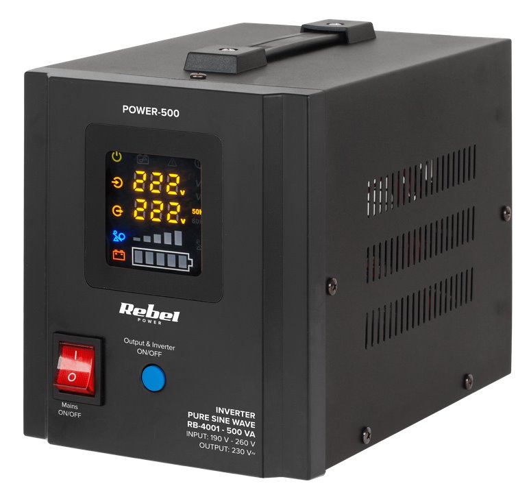 E-shop Zdroj záložný REBEL RB-4001 POWER-500 12V/230V 500VA 300W