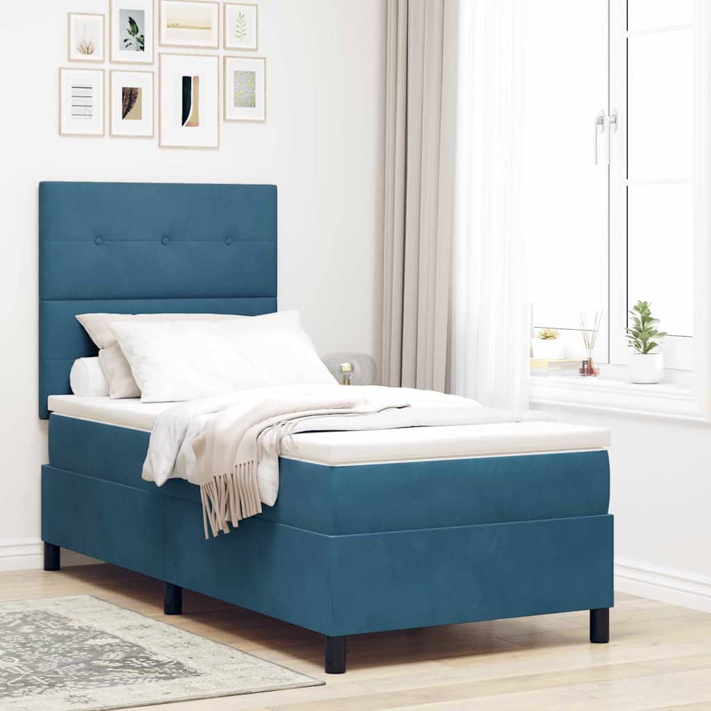E-shop Multidom Posteľ s pružinovým rámom Tmavomodrá 90 x 190 cm Zamat
