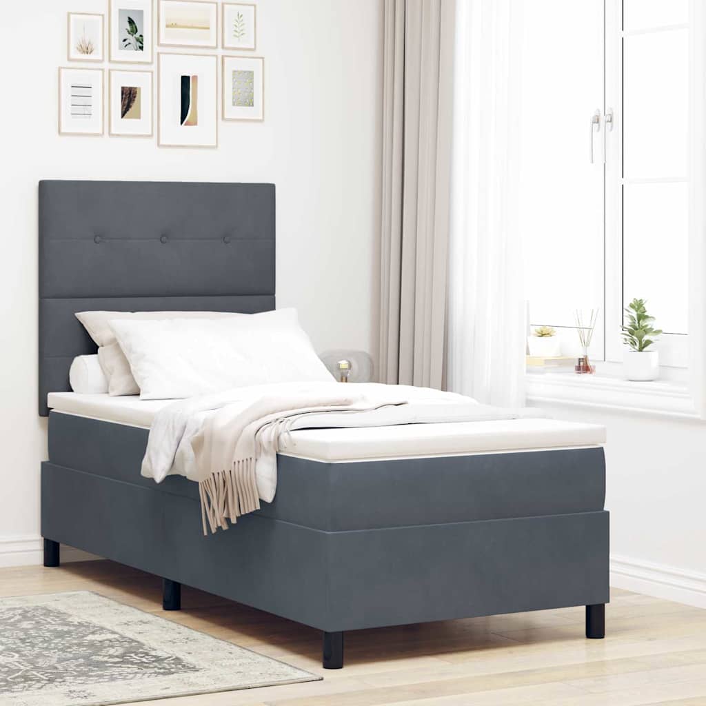 E-shop Multidom Posteľ s pružinovým rámom Tmavo šedá 90 x 200 cm Zamat