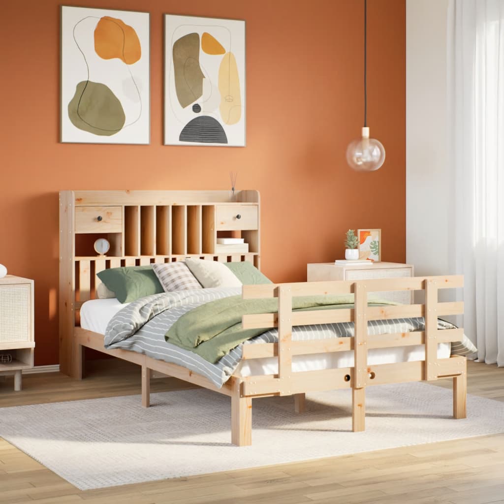 E-shop Multidom Posteľ s knižnicou bez matraca biela 135x190cm borovicový masív