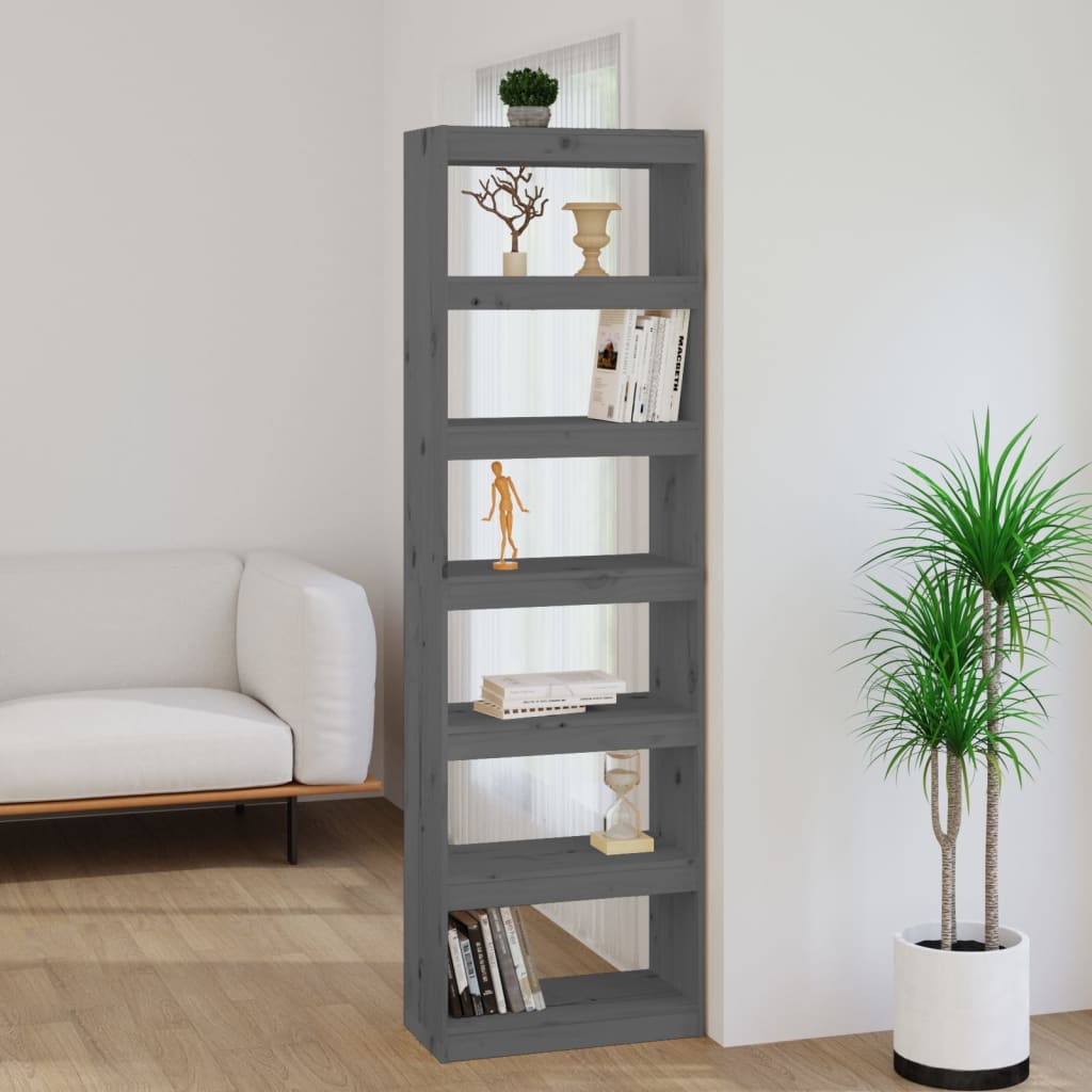 E-shop Multidom Knižnica/deliaca stena sivá 60x30x199,5 cm masívna borovica