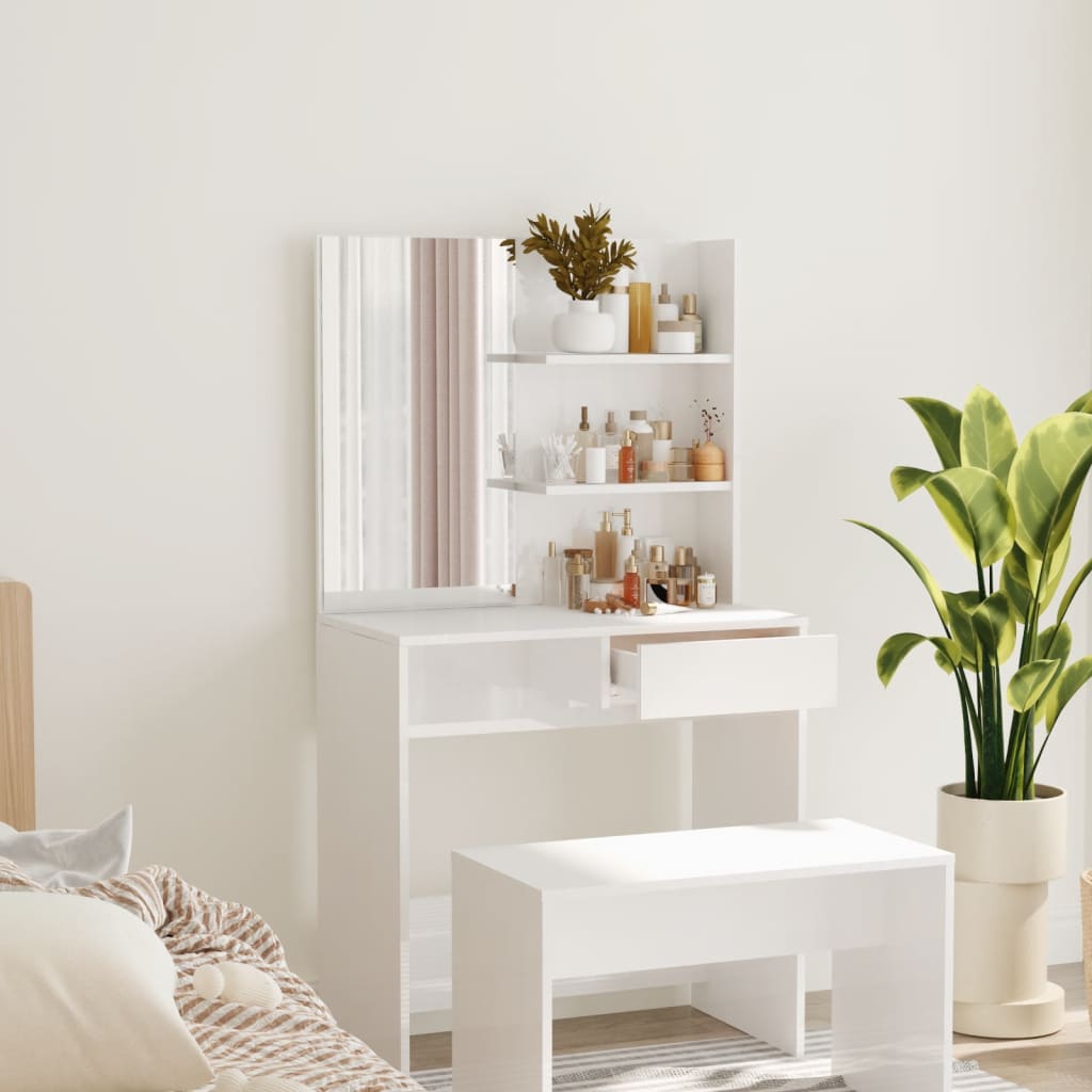 E-shop Multidom Toaletný stolík so zrkadlom lesklý biely 74,5x40x141 cm