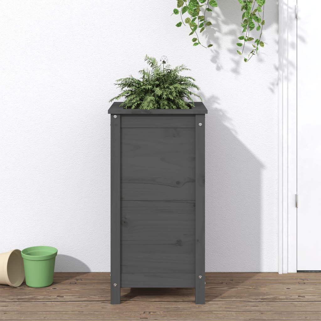 E-shop Multidom Záhradný kvetináč sivý 40x40x78 cm borovicový masív