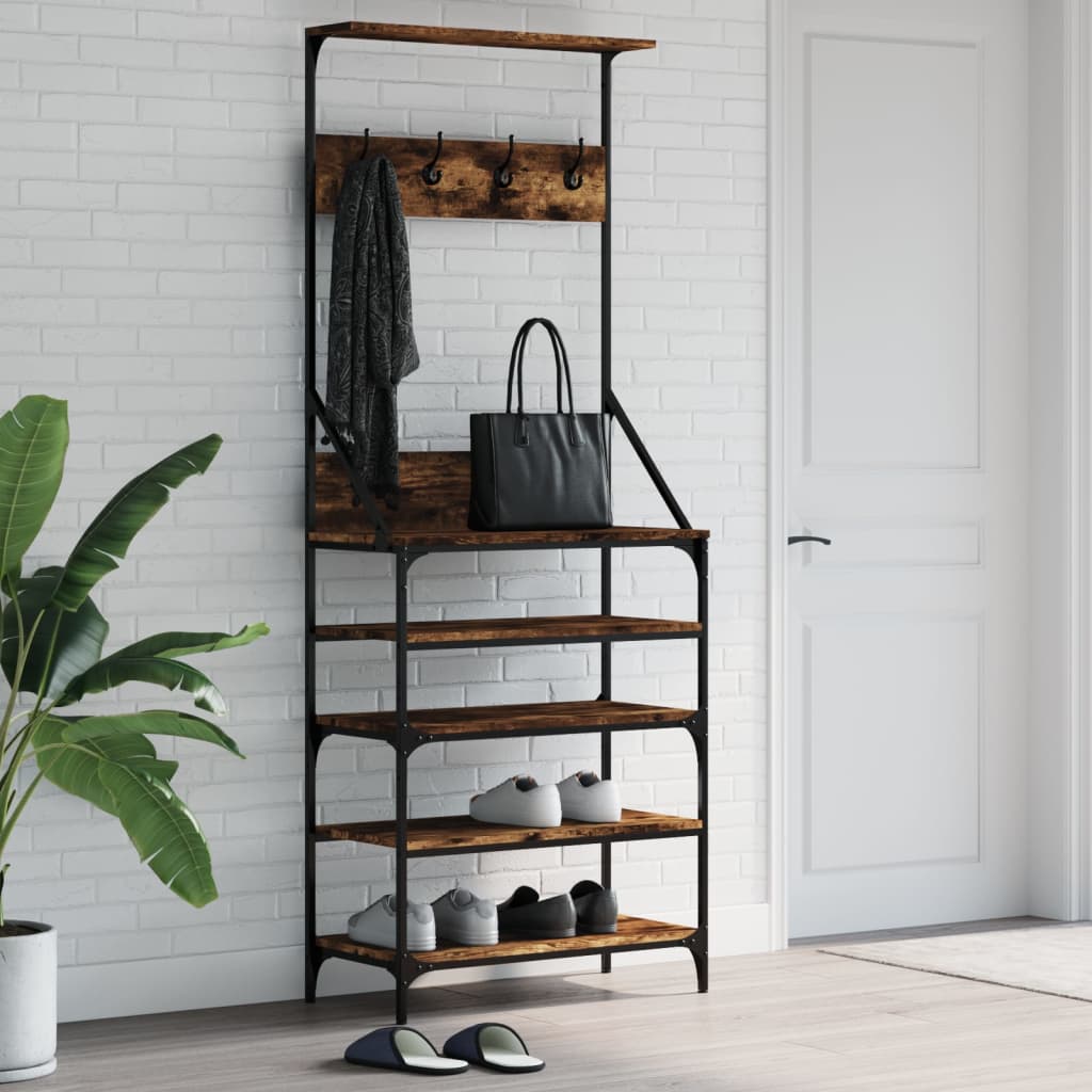 E-shop Multidom Vešiak na šaty o skrinkou na topánky, tmavý dub 70x34x184 cm