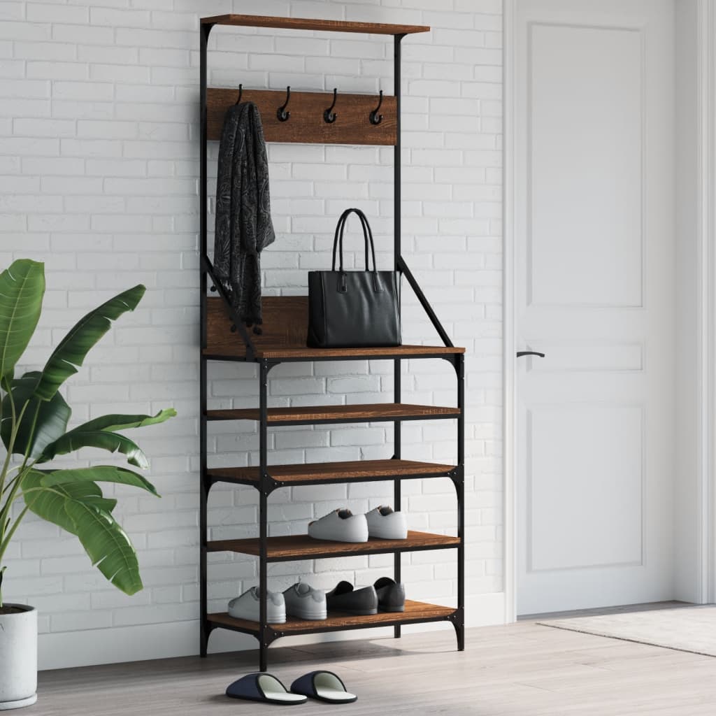 E-shop Multidom Vešiak na šaty o skrinkou na topánky, hnedý dub 70x34x184 cm