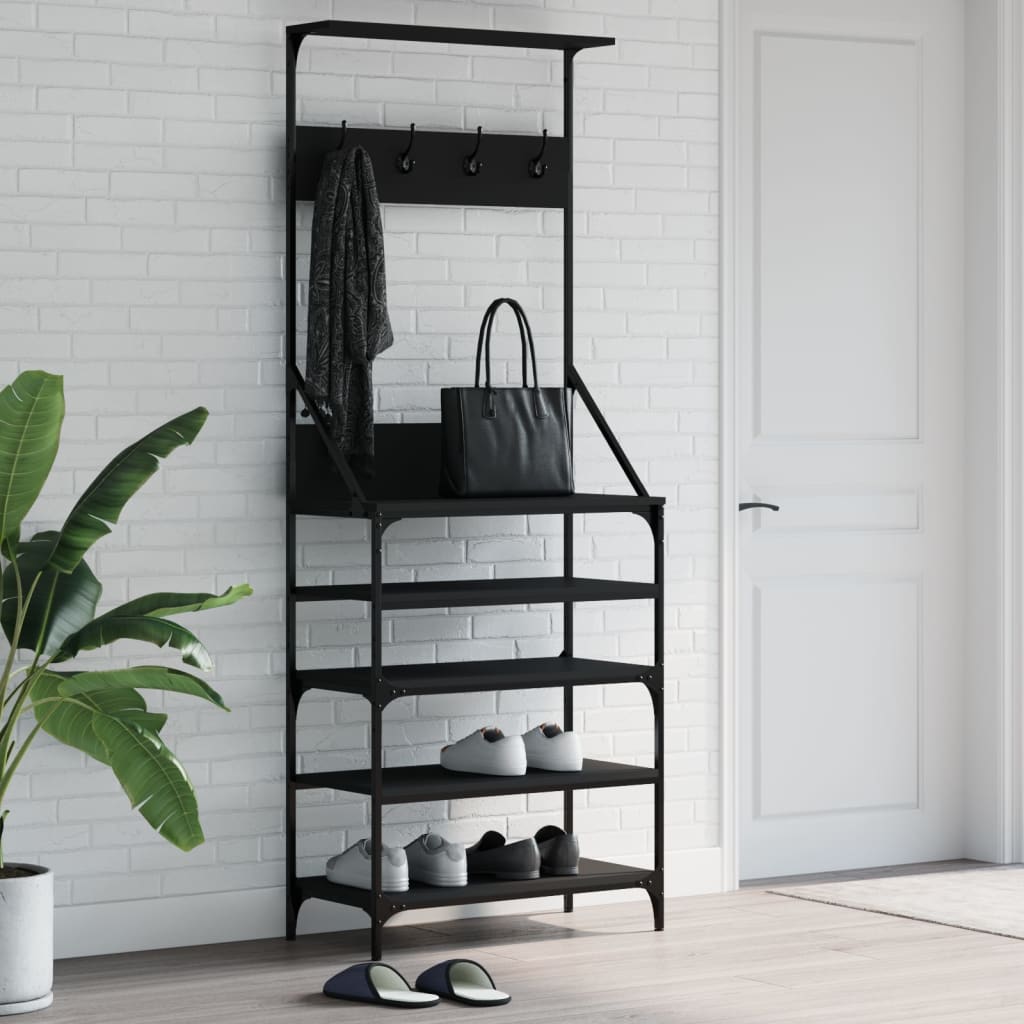 E-shop Multidom Vešiak na šaty o skrinkou na topánky, čierny 70x34x184 cm