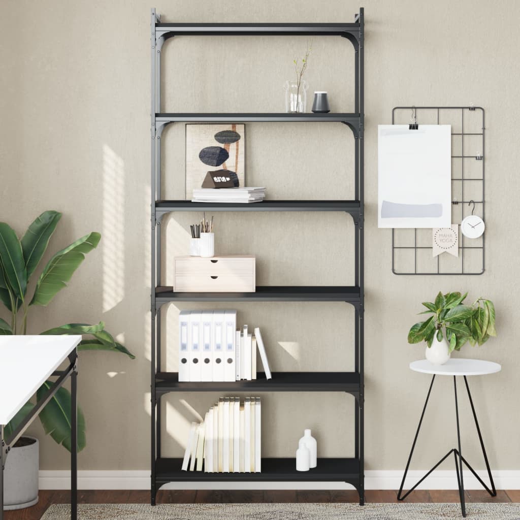 E-shop Multidom Knižnica, 6 políc, čierna 80x30x188 cm, kompozitné drevo
