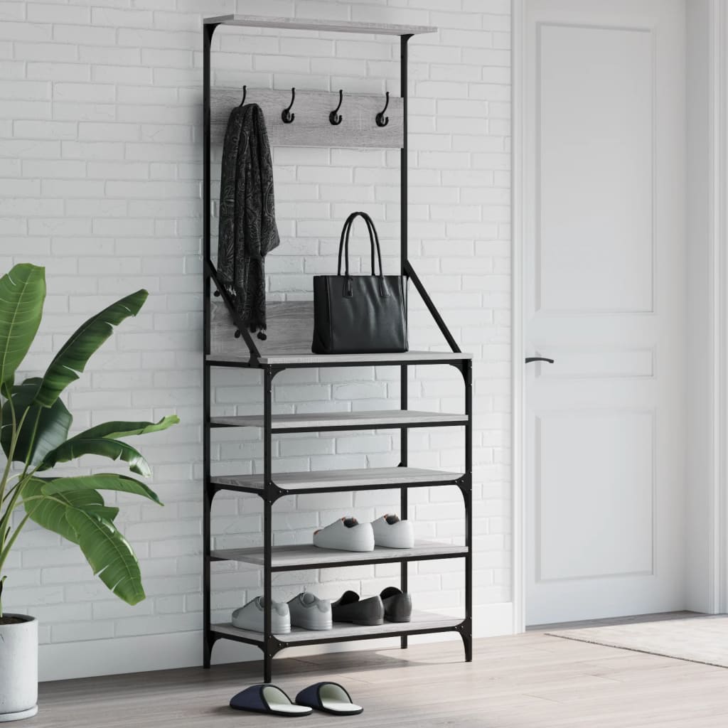 E-shop Multidom Vešiak na šaty s botníkom sivý sonoma 70x34x184 cm
