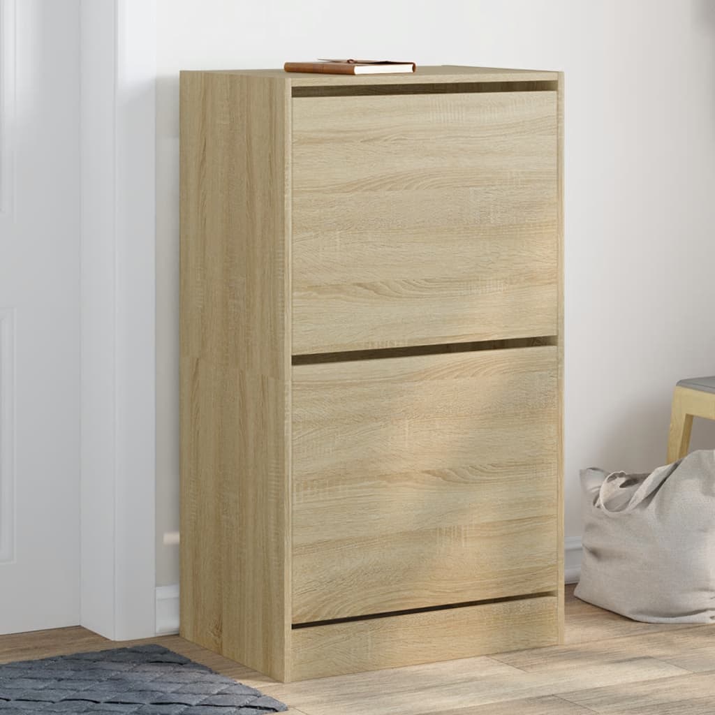 E-shop Multidom Botník s 2 výklopnými zásuvkami dub sonoma 60x42x108 cm