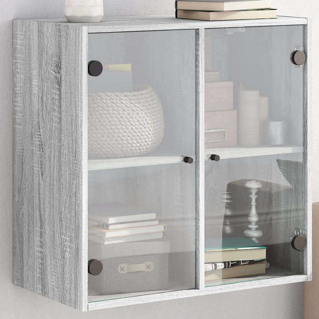E-shop Multidom Bočná skrinka so sklenenými dvierkami sivá sonoma 68x37x68,5 cm