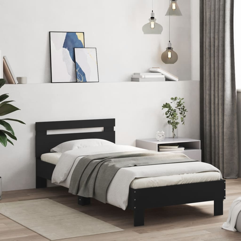 E-shop Multidom Posteľný rám s čelom čierny 75x190 cm kompozitné drevo