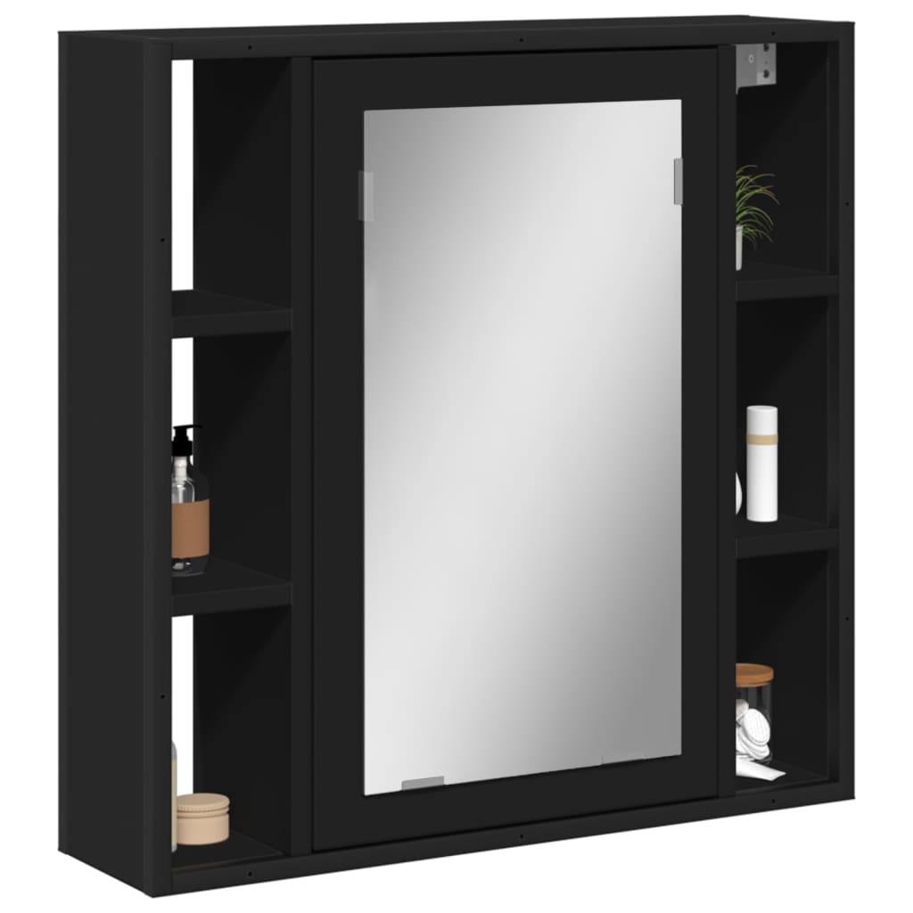 E-shop Multidom Kúpeľňová skrinka so zrkadlom čierna 60x16x60cm kompozit. drevo