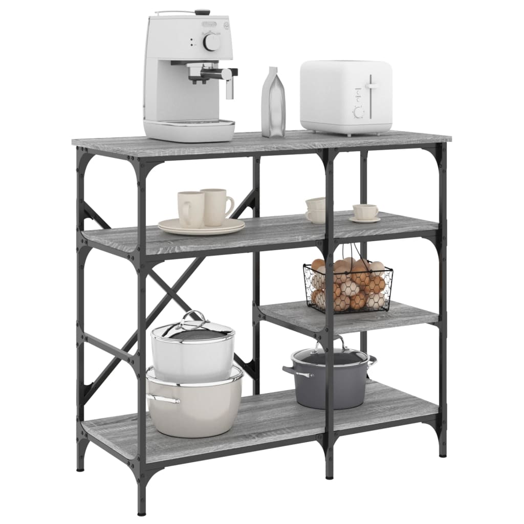 E-shop Multidom Pekárenský regál, sivá sonoma 90x40x84 cm, kompozitné drevo+kov