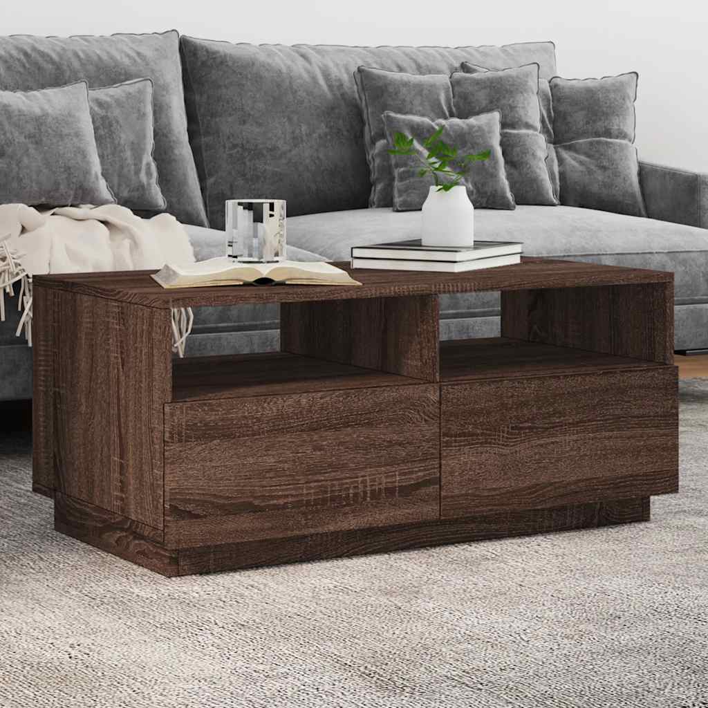 E-shop Multidom Konferenčný stolík s LED svetlami, hnedý dub 90x49x40 cm