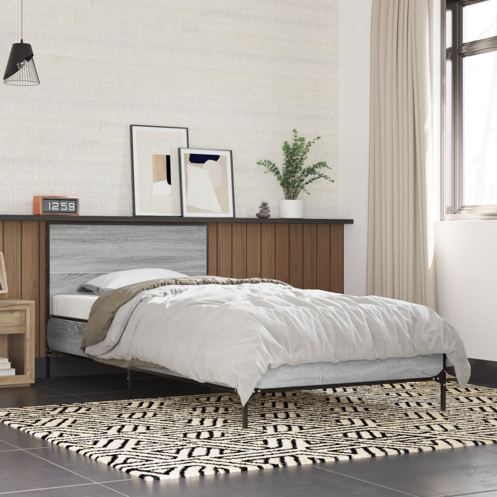 E-shop Multidom Posteľný rám sivý sonoma 90x200 cm kompozitné drevo a kov