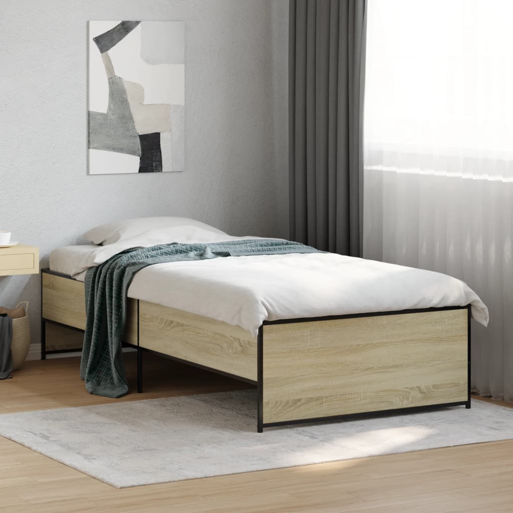 E-shop Multidom Posteľný rám dub sonoma 75x190 cm kompozitné drevo a kov