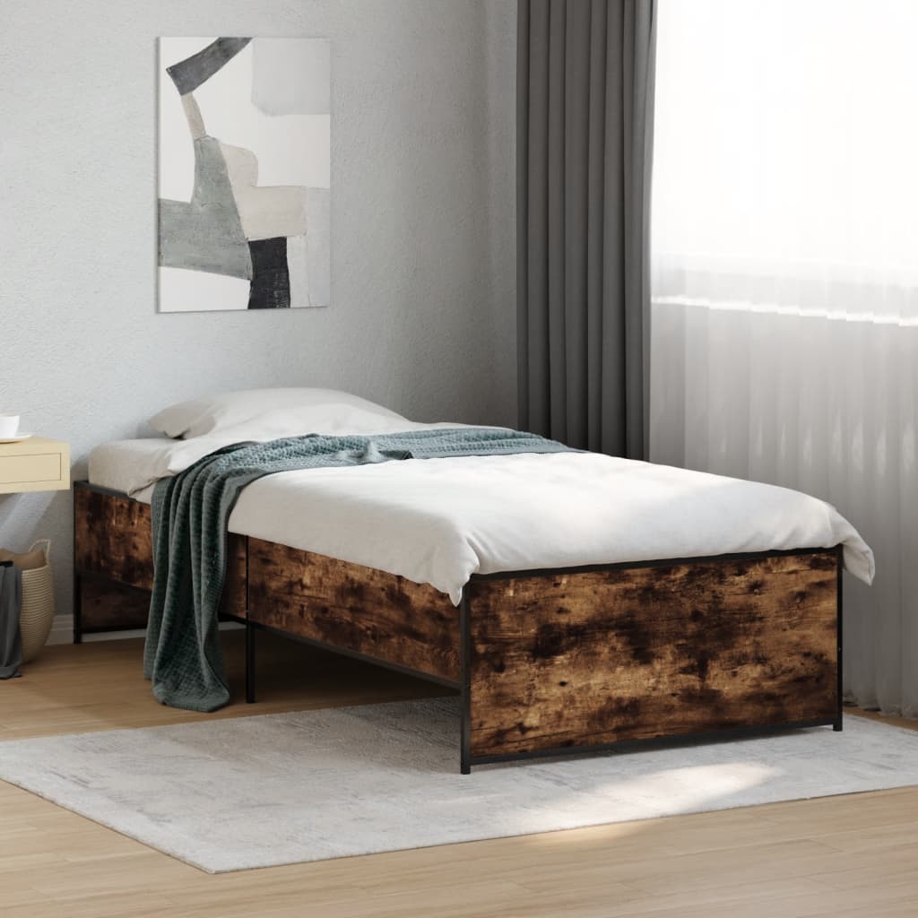 E-shop Multidom Posteľný rám dymový dub 75x190 cm kompozitné drevo a kov