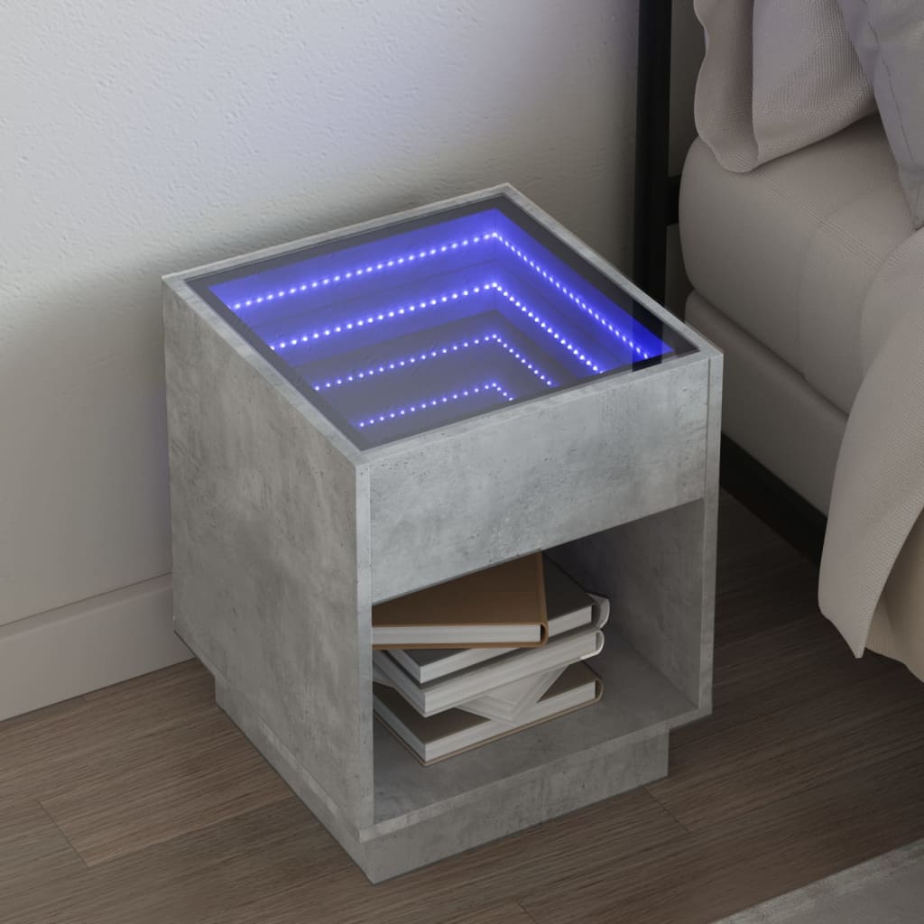 E-shop Multidom Konferenčný stolík s nekonečnými LED betónovosivý 40x40x50 cm