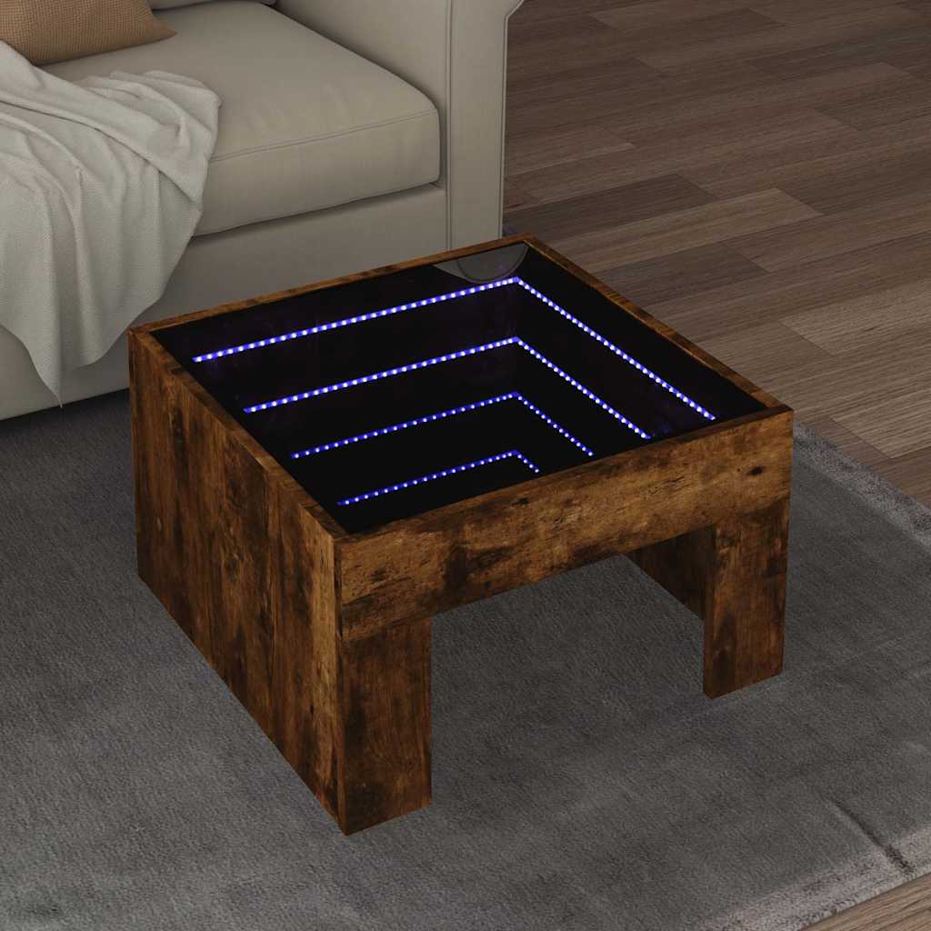 E-shop Multidom Konferenčný stolík s nekonečnými LED dymový dub 50x50x30 cm