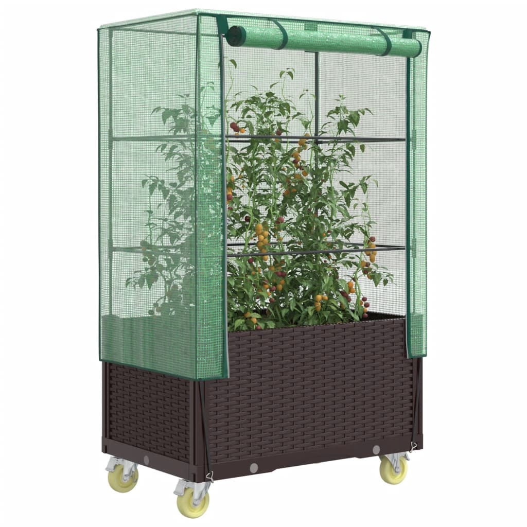 E-shop Multidom Záhon s krytom a kolieskami ratanový vzhľad 80x50x182 cm