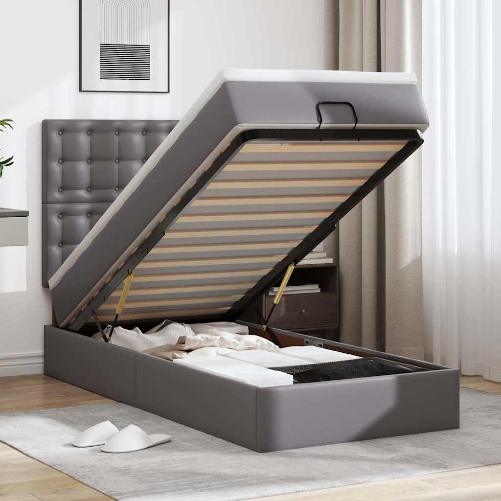 E-shop Multidom Osmanský posteľ s matracom, sivá 100x200 cm, umelá koža