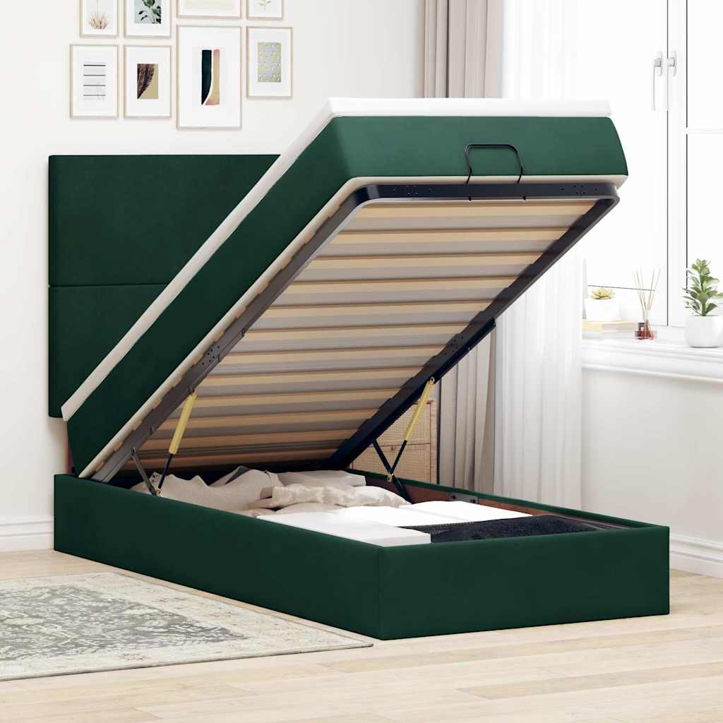 E-shop Multidom Osmanský rám postele s matracmi tmavozelená 90x200 cm zamat