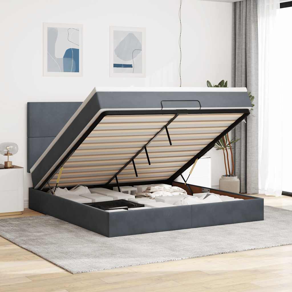 E-shop Multidom Osmanský rám postele s matracmi tmavosivá 180x200 cm zamat