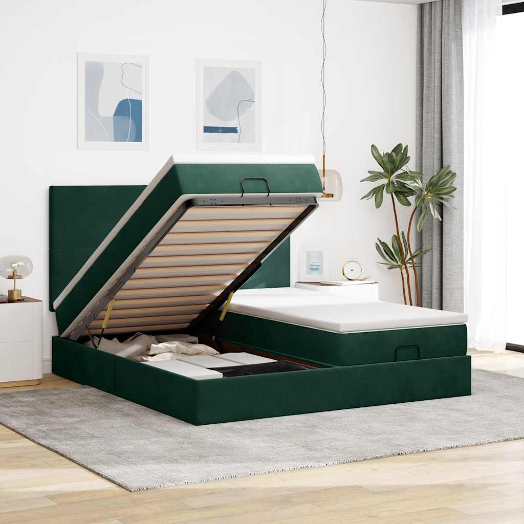 E-shop Multidom Osmanský rám postele s matracom tmavozelená 180x200 cm zamat