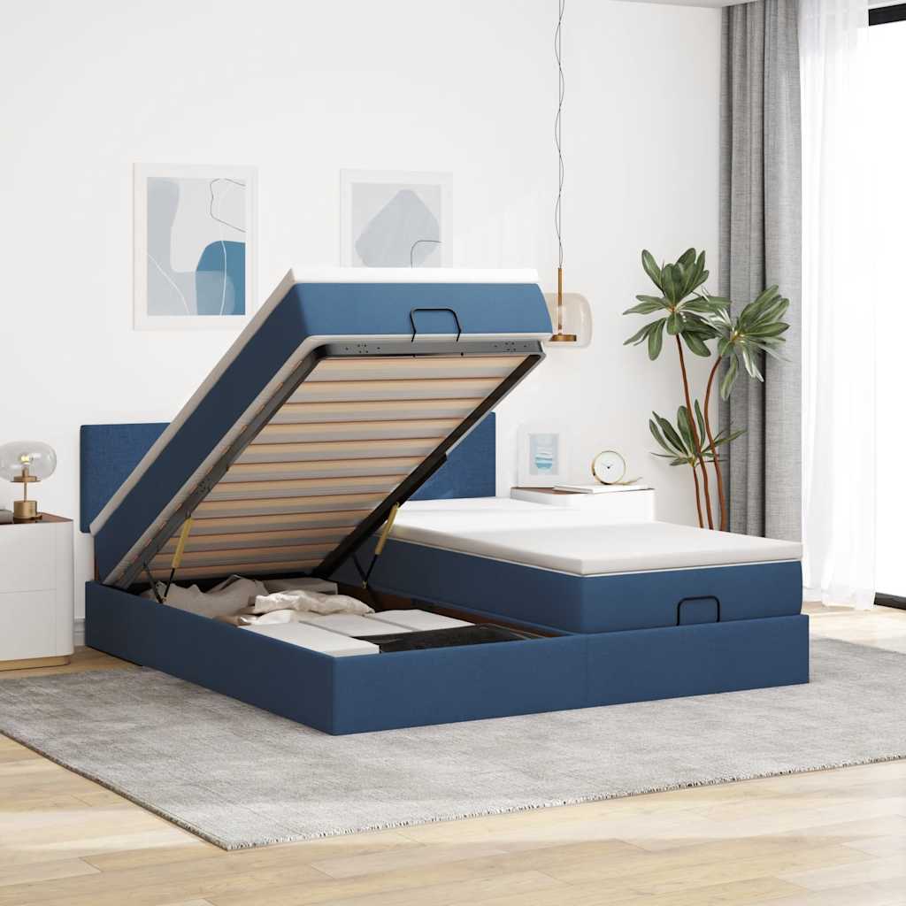 E-shop Multidom Osmanský rám postele s matracmi modrá 180x200 cm látka