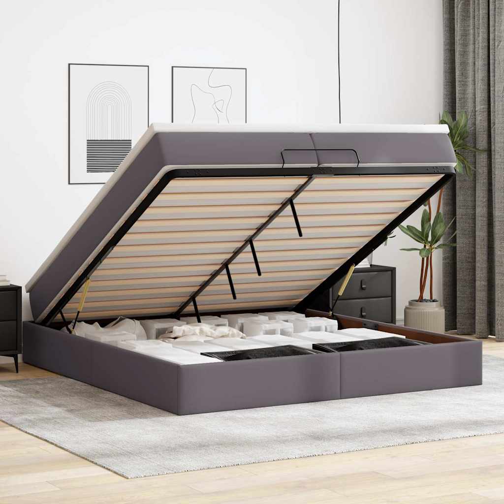 E-shop Multidom Osmanský rám postele s matracmi sivá 200x200 cm umelá koža
