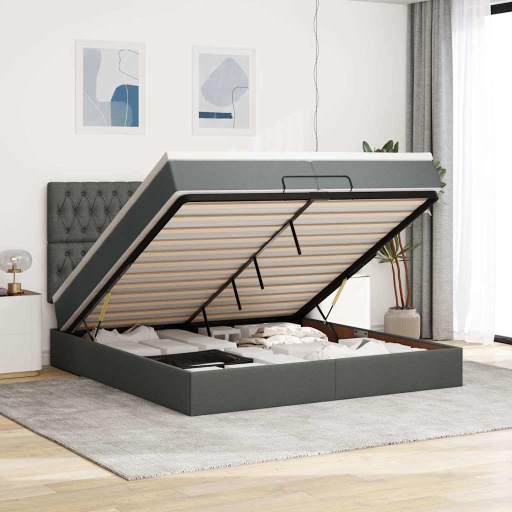 E-shop Multidom Osmanský rám postele s matracmi tmavosivá 200x200 cm látka
