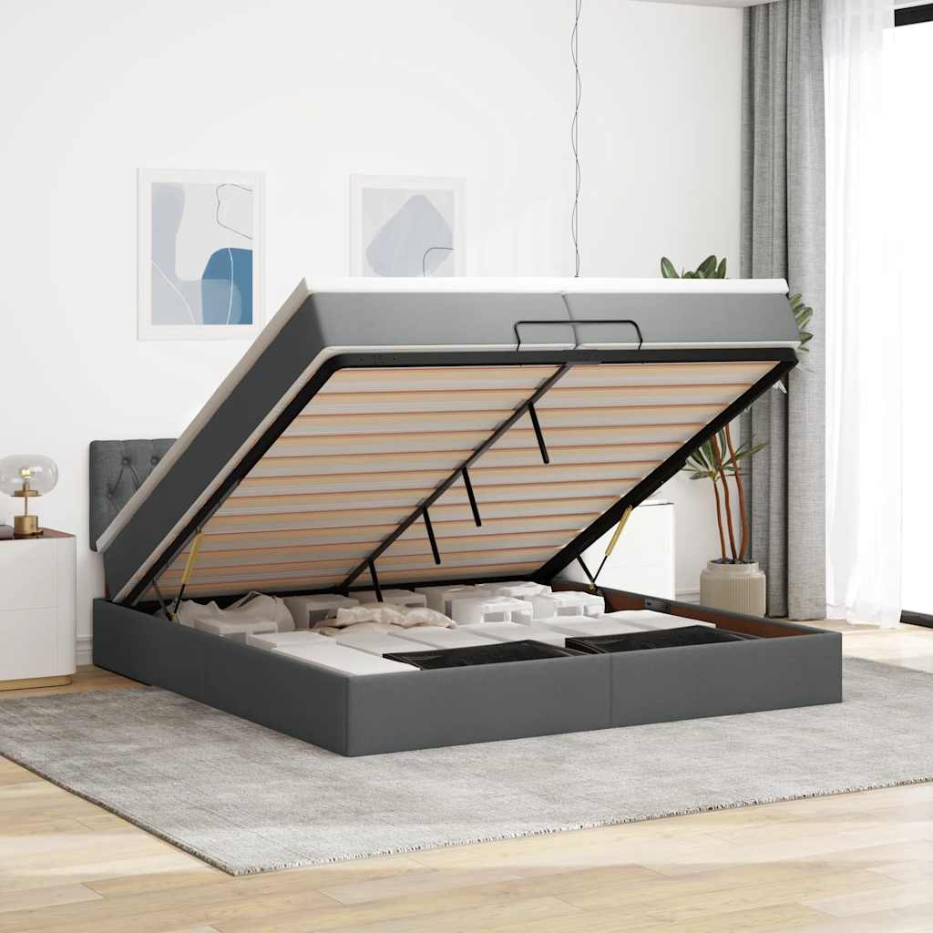 E-shop Multidom Osmanská posteľ s matracom Tmavosivá látka 200x200cm