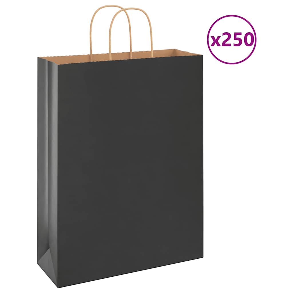E-shop Multidom Papierové tašky 250 ks s rúčkami, čierna, 32x12x42 cm
