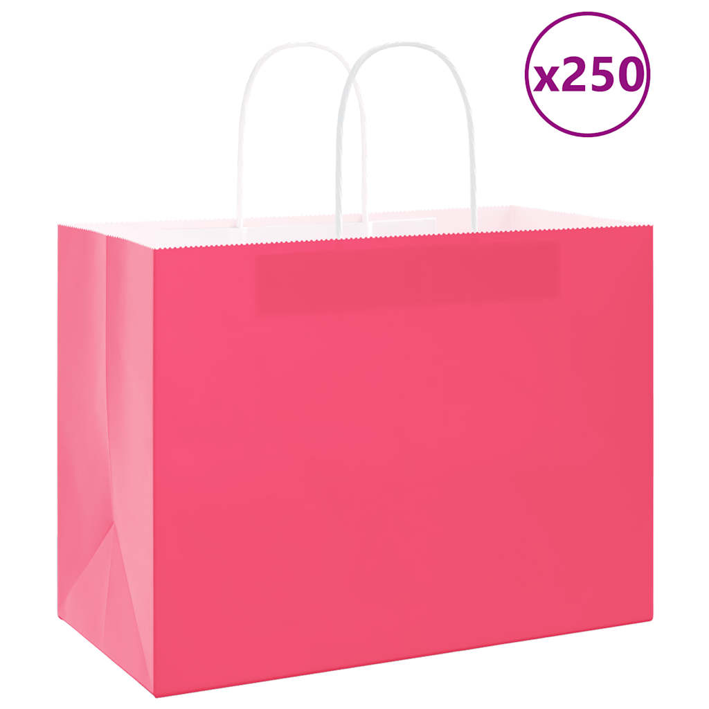 E-shop Multidom Papierové tašky 250 ks s rúčkami, ružové, 32x17x25 cm